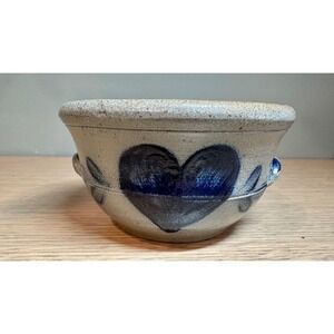 Rowe Pottery Works 1988 Mini Stoneware Crock Bowl Heart Cobalt Blue